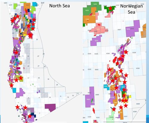 Map showing SeisEdge experience across the North Sea and Norwegian Sea