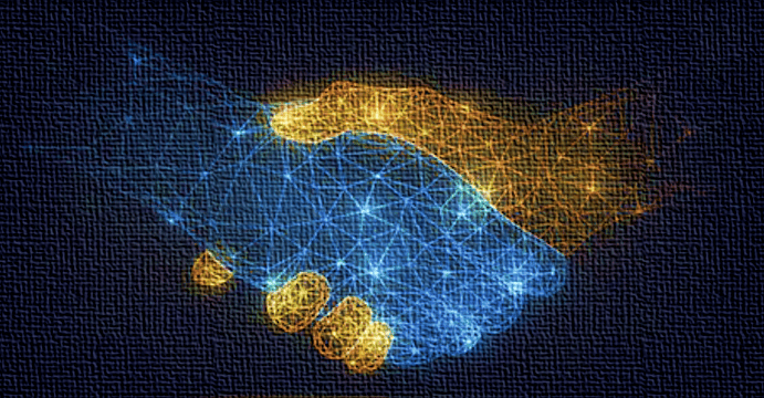 Handshake representing contact and collaboration